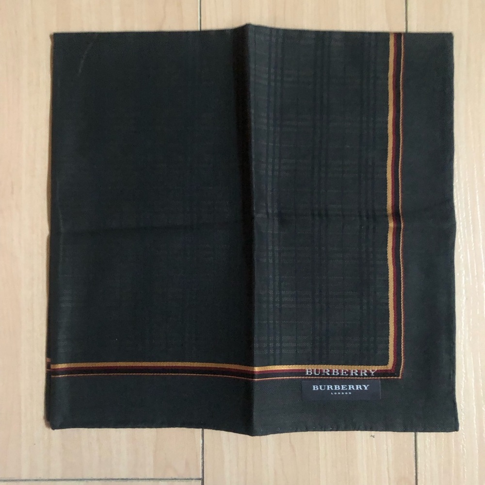 New Burberry Handkerchief Scarf Bandana Pocket Square Check Dark Green